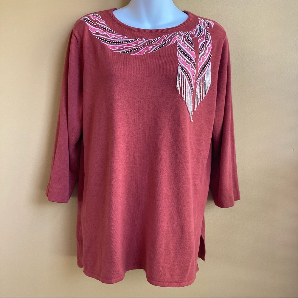 Bob Mackie Wearable Art 3/4 Sleeve sweater Size M